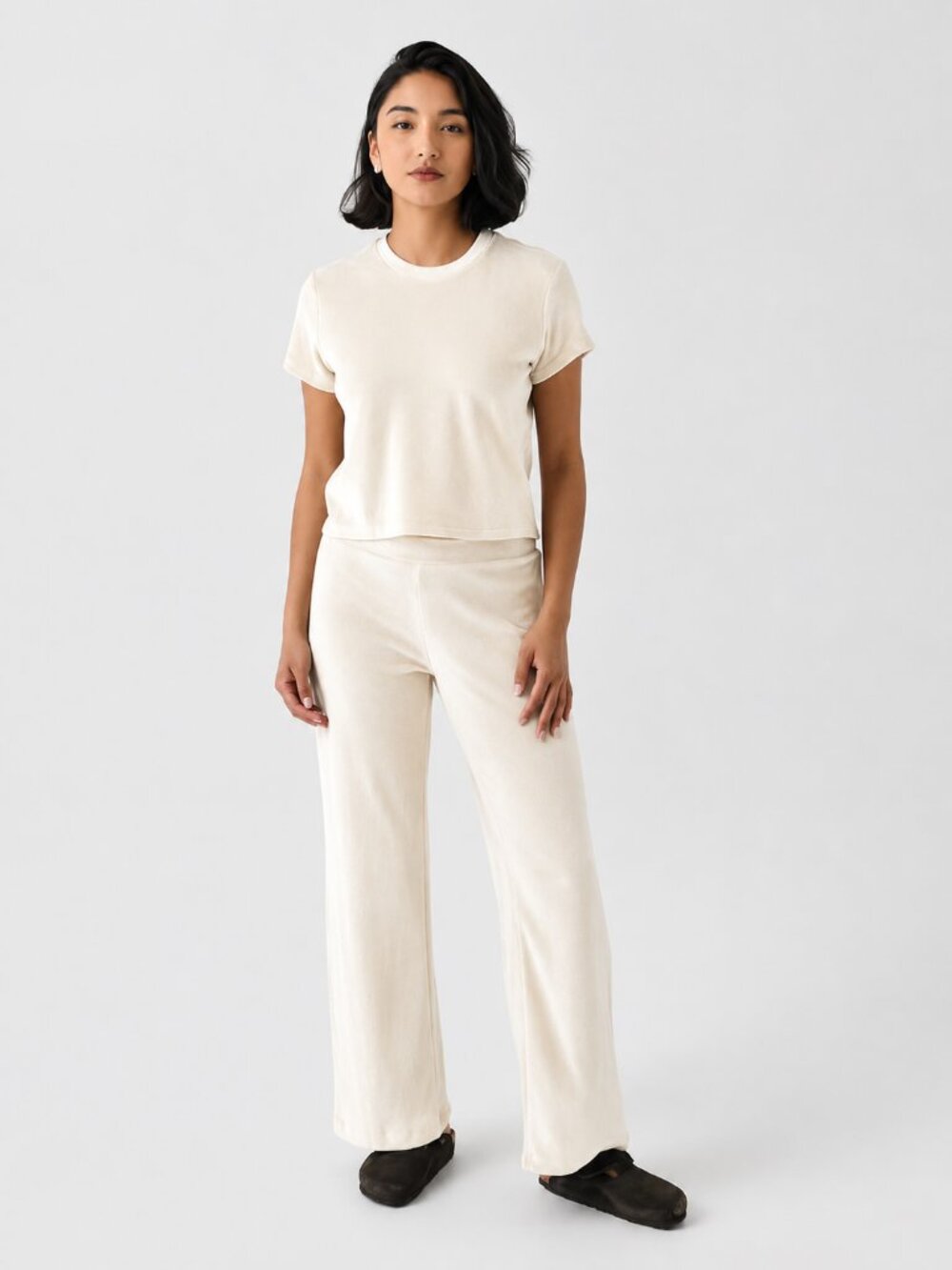 PERFECT WHITE TEE Velour Tee & Pant Set – Cream | Size Medium